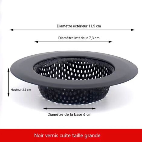Diamètre extérieur 11,5 cm, convient aux éviers carrés/ronds de grand diamètre. Grande capacité de filtration, convient aux grands éviers domestiques. - Noir- Lot de 5