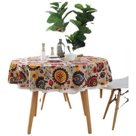 (Diámetro 120 cm, Girasol) Manteles de Algodón, Mantel de Algodón y Lino, Mantel de Girasol, Mantel de Encaje, Mantel Multiusos para Interior y Exterior