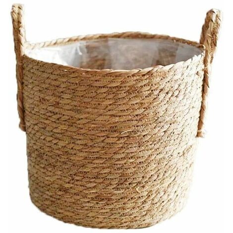 Diametro 20 cm / 25 cm / 30 cm Cestino per fioriera di alghe, coprivaso intrecciato a mano con rivestimento in plastica impermeabile per la decorazione domestica del balcone