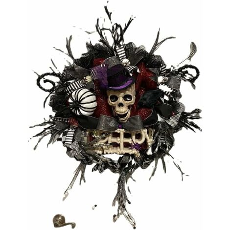 Diametro Ghirlanda di Halloween con scheletro, Ghirlanda di Halloween per porta d'ingresso, Decorazioni ghirlanda porta d'ingresso, Forniture ghirlanda di Halloween 14 pollici