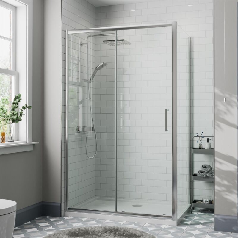 1100 x 800mm Sliding Shower Door & Side Panel Enclosure Cubicle Framed 8mm Glass - Clear
