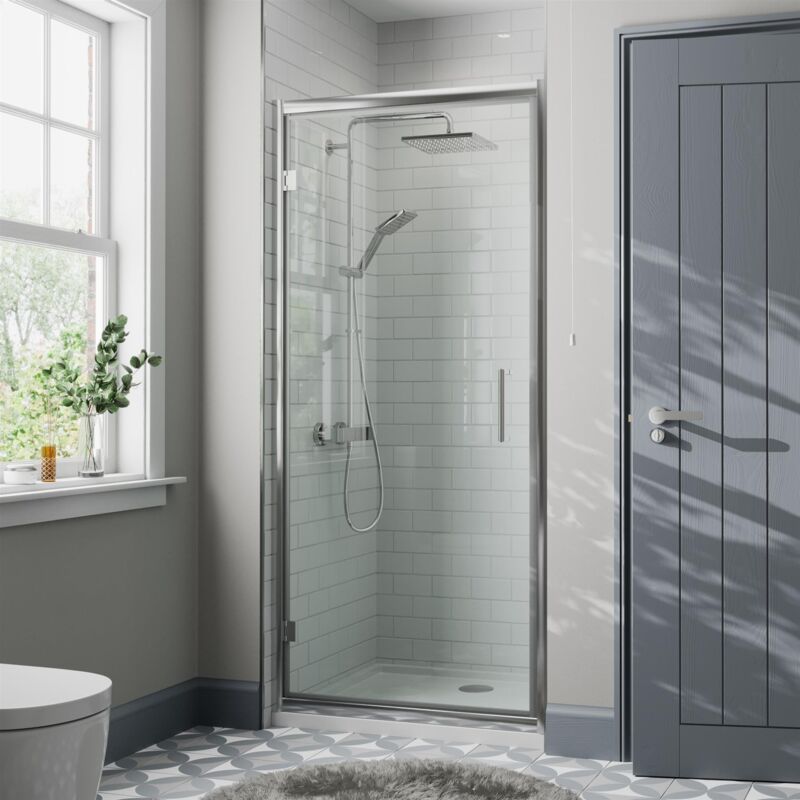 900x900mm Framed Hinged 8mm Bathroom Shower Door Enclosure Walk-In Tray & Waste