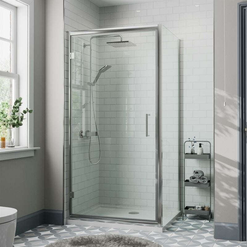 900 x 700mm Framed Hinged Shower Enclosure Door Side Panel Walk-In 8mm Glass