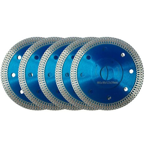 Diamond Blade 105mm, Set of 5 Diamond Cutting Discs Ø105 x 1.2 mm x 22.23 mm, for Angle Grinder, Porcelain Cutting, Tiles, Granite, Marble, Ceramics, Reinforced Concrete, Blue (Ø 105 mm)