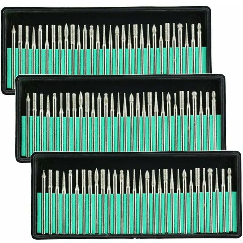 Diamond Burr Bits Drill Glass Metal Gemstone for Grinding Rotary Tool, 90 Pcs 1/8-inch (3 mm)