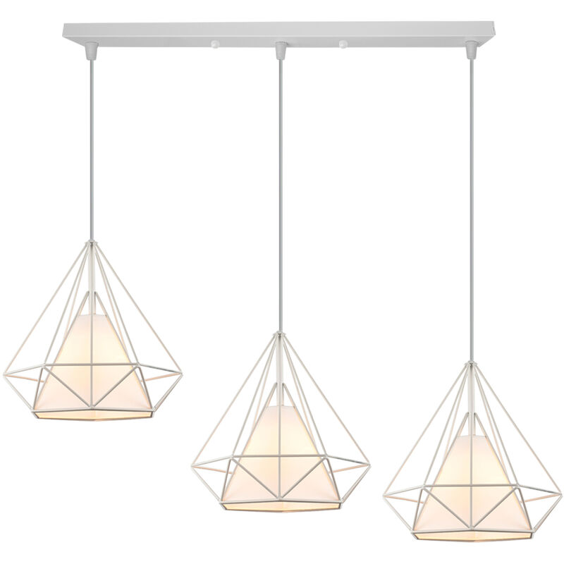 Wottes - Diamond Cage E27 Pendant Light, 3 Lights Indoor Creative Bar Individuality Cafe Decorative Chandelier - White - White