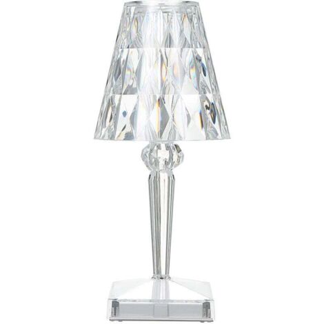 Diamond Crystal Tischlampe, über USB wiederaufladbare Kristall-Schlafzimmer-Nachttischlampe, einstellbare Temperatur/Helligkeit, Lithium-Batterie-Touch-Typ – mit Batterie, Touch-Typ