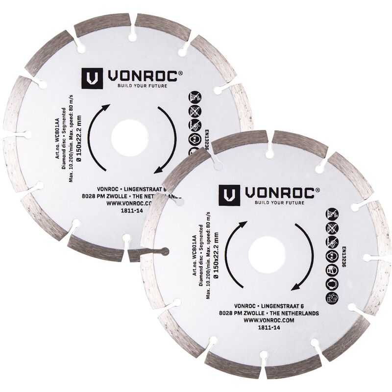 Vonroc - Diamond cutting discs - 150mm - 2 pieces - Universal