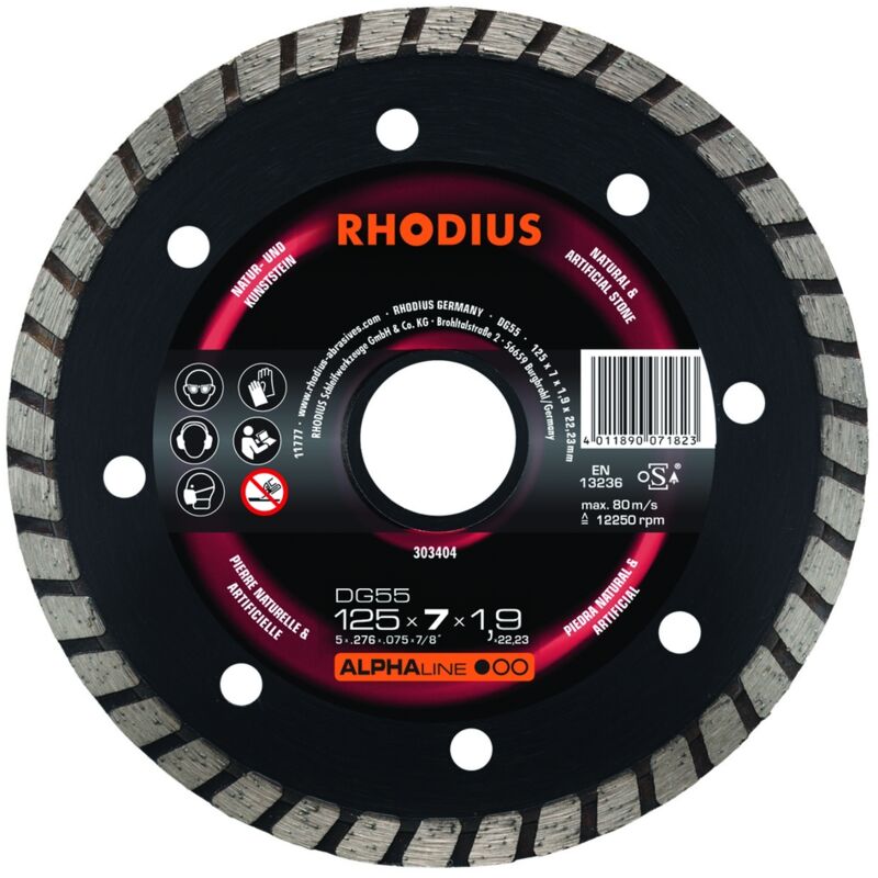 Rhodius - Disco da taglio diamantato - alphaline - DG55 - 125 x 7,0 x 1,9 x 22,23 mm