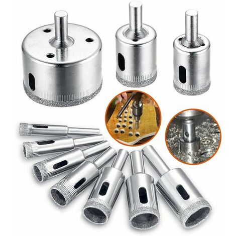 Diamond Drill Bit, Hole Saw Drill Bit Accessory Set for Glass / Tile / Ceramic / Marble / Porcelain Cutting, Core Barrel Bits Cutter with EN Stainless Steel Carbon 8-50mm 10pcs