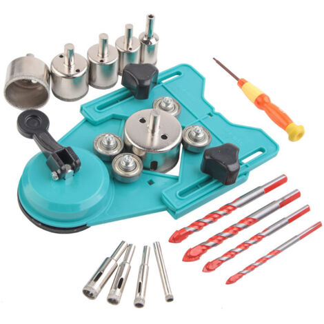 Diamond Drill Bit Set, Hole Saw and Core Bit with 10pcs 6-50mm Hole Saw, Drill Hole Locator, 4pcs Glass Drill Bit for Ceramic, Glass, Tile, Porcelain-Blue-set