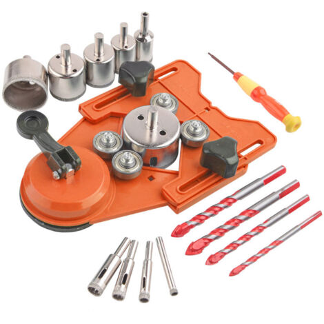 Diamond Drill Bit Set, Hole Saw and Core Bit with 10pcs 6-50mm Hole Saw, Drill Hole Locator, 4pcs Glass Drill Bit for Ceramic, Glass, Tile, Porcelain-Orange-set