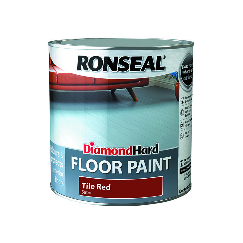 Ronseal - 35754 Diamond Hard Floor Paint Satin Tile Red 2.5 litre RSLDHFPTR25L