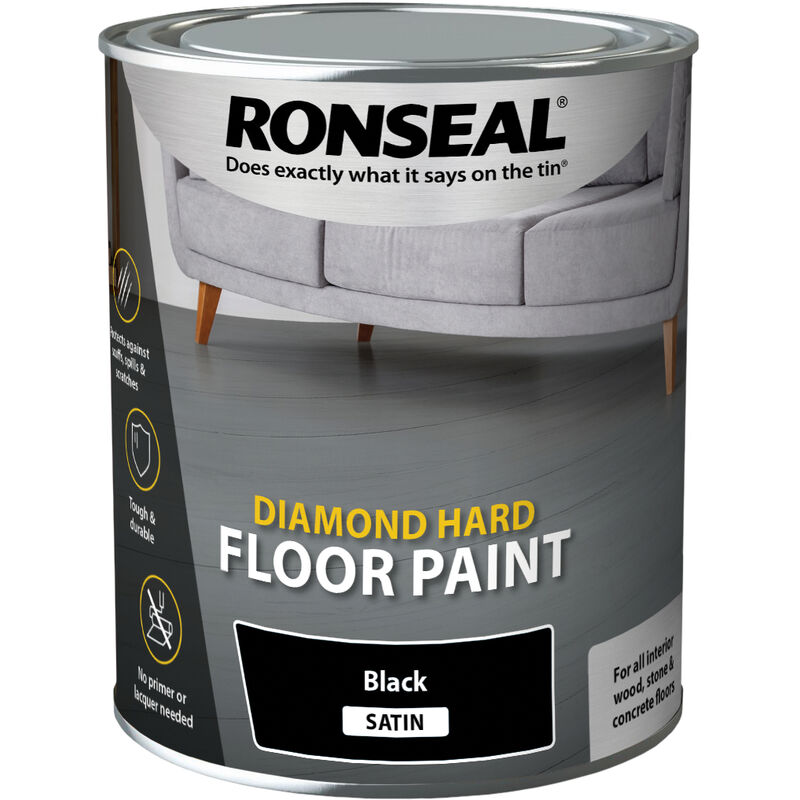 Ronseal - Diamond Hard Floor Paint - Satin - Black - 750ml - Black