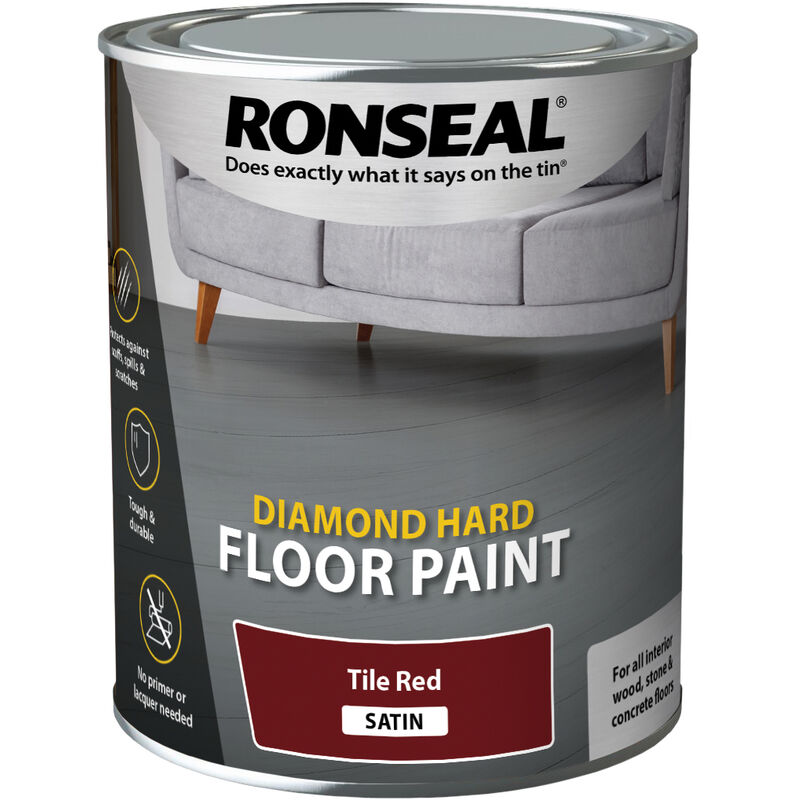 Ronseal - Diamond Hard Floor Paint - Satin - Tile Red - 750ml