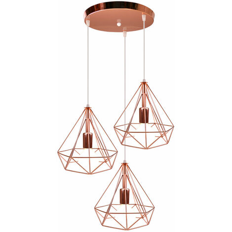 main image of "Diamond Industrial Pendant Light Modern Nordic Hanging Lamp Retro Metal Shade 3 Lights Pendant Lamp for Bar Cafe Office Rose Gold"