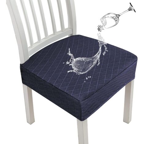 Diamond Lattice wasserdichte Sitzbezüge für Esszimmerstühle, Stretch-Küchenstuhlbezüge für Esszimmer, Sitzkissenbezüge (Marineblau, 2 Stück)