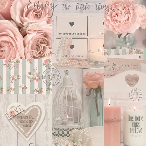 Diamond Rose Floral Glitter Wallpaper Collage Candles Pearls Pink Teal Vinyl