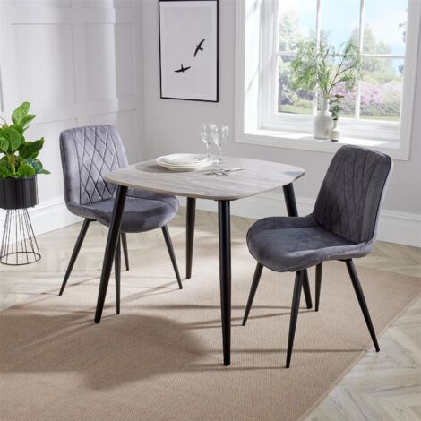 Diamond Stitch Fabric Dining Chair with Tapered Legs (Set of 2) - Metal - L54 x W54 x H85.5 cm - Grey/Black - Flat Packed