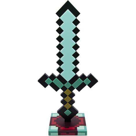 Diamond sword-shaped decorative keychain, changes between 7 colors, includes a base, keychain ring, and charging cable. [Energy efficiency rating: A]