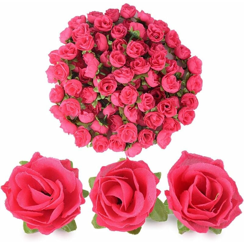 Ineasicer - 100pcs Rose Artificielle Capitules Tete Fleur Faux Plante Artificielle Decoration pour Maison Mariage Fête (Rose foncé)