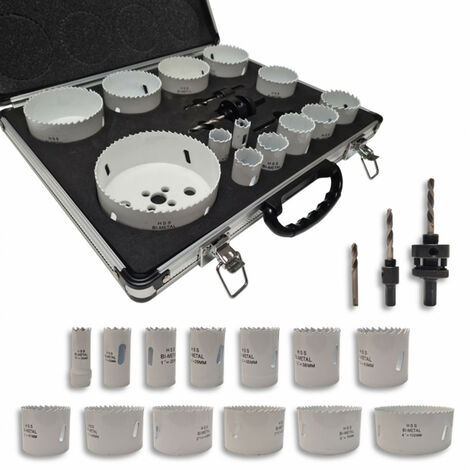 Diamwood – Coffret de 13 trépans bi-métal HSS M3 Ø16 à 102 mm – Coupe précise pour acier, bois, PVC, plastique – 2 mandrins et 3 forets pilote
