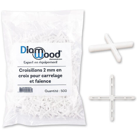 Diamwood – Croisillons de carreleur 2 mm – Lot de 500 pcs – Plastique – Longueur 27 mm, Épaisseur 2 mm – Pour joints parallèles durables