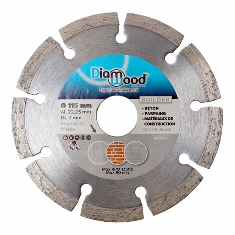 Diamwood – Disque diamant pour béton 115 mm – Alésage 22,23 mm – Hauteur segments 7 mm – Coupe précise pour matériaux de construction