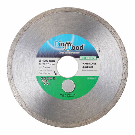 Diamwood – Disque diamant pour meuleuse 125 mm – Alésage 22,23 mm – Hauteur jante 5 mm – Découpe précise pour carrelage et faïence