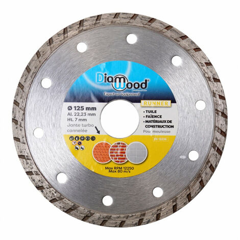 Diamwood – Disque diamant 125 mm pour meuleuse – Alésage 22,23 mm – Hauteur segments 7 mm – Coupe nette pour carrelage et faïence