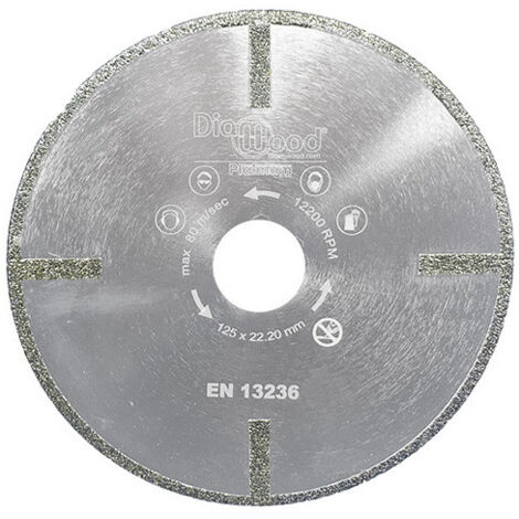 Diamwood – Disque diamant 125 mm pour meuleuse – Alésage 22,23 mm – Jante continue pour coupe précise verre et marbre – Hauteur 5 mm, épaisseur 2 mm