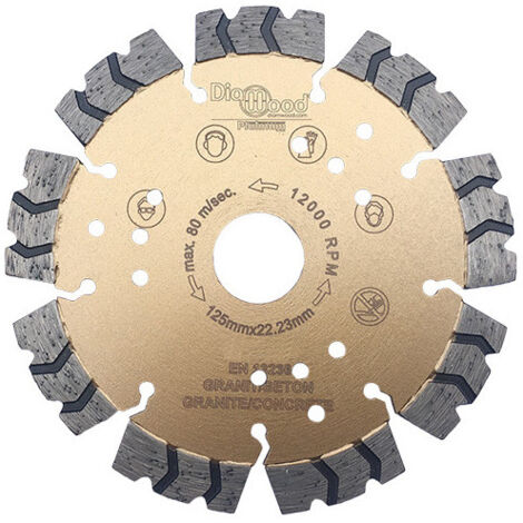 Diamwood Disque Diamant Pro avec Technologie de Segments de Qualité Supérieure - D. 125 mm - Al. 22,23 mm - Ht. 12 mm - Epaisseur 2,3 mm - Convient pour Béton Armé, Granite, Acier