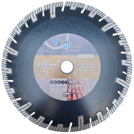 Diamwood – Disque diamant turbo 230 mm – Coupe rapide béton, carrelage, granit – Alésage 22,23 mm – Segments turbo haute performance