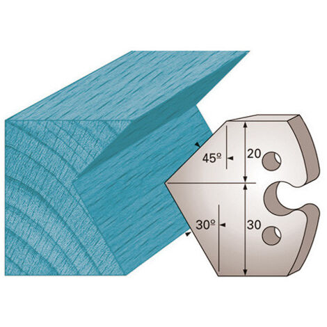 Diamwood Jeu de 2 fers profilés Ht. 50 x 5,5 mm chanfrein 45 et 30° - Épaisseur 5,5 mm - Compatible avec plusieurs porte-outils de toupie en Acier SP - Conception de haute qualité