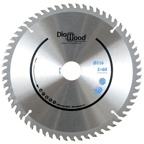 Diamwood – Lame de scie circulaire 216 mm – Alésage 30 mm – 60 dents pour aluminium et bois – Épaisseur 2,2/1,4 mm – Denture trapézoïdale