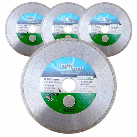Diamwood – Lot de 3 disques diamant 180 mm – Alésage 25,4/22,23 mm – Hauteur 5 mm – Coupe carrelage et faïence à sec ou à eau