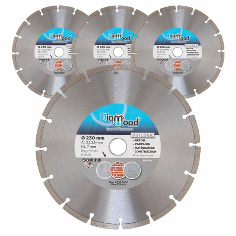 Diamwood – Lot de 3 disques diamant 230 mm – Alésage 22,23 mm – Segments 7 mm – Coupe béton, parpaings, brique – Compatible meuleuses