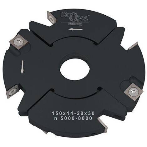 Diamwood Porte-outils de toupie à feuillurer et tenonner D. 150 x Al. 30 x Ep. 14 à 28 mm - Outil professionnel avec plaquettes carbure pour feuillure et tenon - Idéal pour les pros des métiers du BTP
