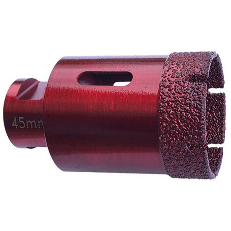 Diamwood Trépan Diamanté à Sec D. 45 mm avec brasage sous vide - 1 unité - Dimensions : 76 mm de hauteur, 15 mm de segment - Emmanchement M14 - Compatible grès cérame, granite, pierre naturelle