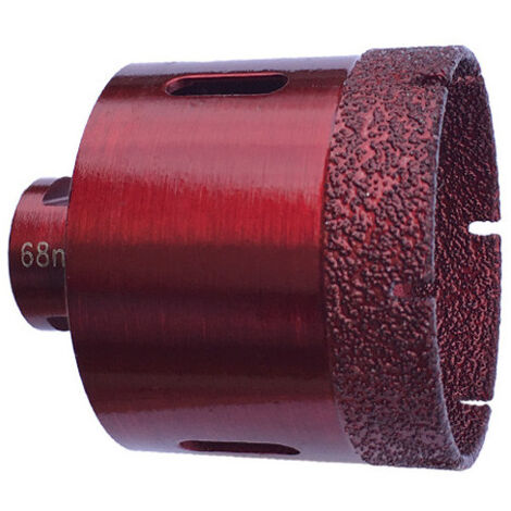Diamwood Trépan Diamanté à Sec D. 68 mm avec Brasage Sous Vide - Filetage M14 - Hauteur 15 mm - Longueur 76 mm - 5 Segments - Pour Grès Cérame et Marbre