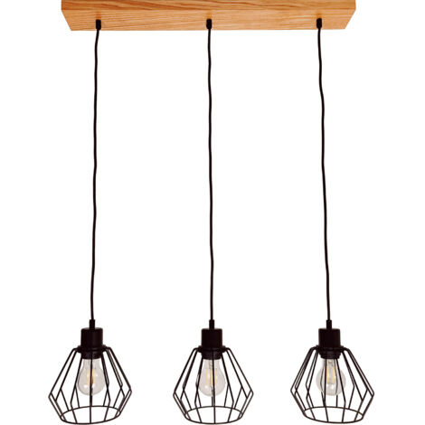 DIANA Hängeleuchte, Loft-Kronleuchter, Holz, EICHE, 3x Diamant, STILVOLLE