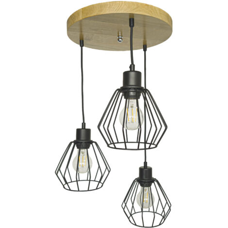 DIANA Hängeleuchte, Loft-Kronleuchter, Holz, EICHE, 3x Diamant, STILVOLLE