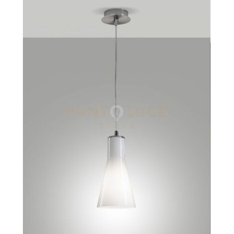 DIANA LAMPADARIO A SOSPENSIONE METALLO CROMATO E VETRO BIANCO 1 LUCE ATTACCO E27 D.14CM
