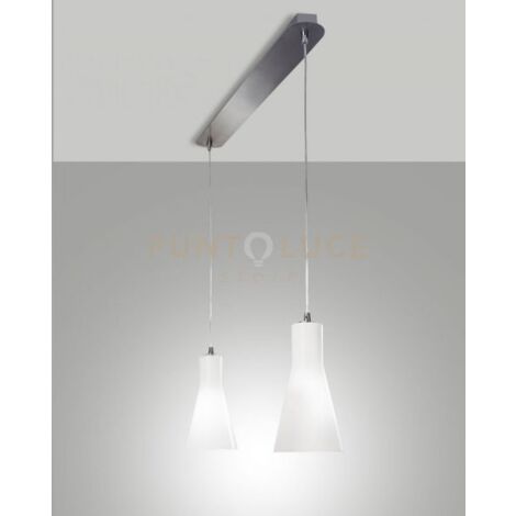 DIANA LAMPADARIO A SOSPENSIONE METALLO CROMATO E VETRO BIANCO 2 LUCI ATTACCO E27 D.14CM