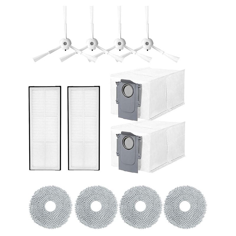 12PCS Accessoires pour Roborock q Revo/P10 Robot aspirateur, pièce de Rechange avec 4 Chiffon + 2 Sac à poussière + 4 brosses latérales + 2