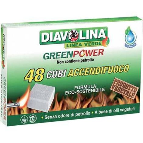 Diavolina accendifuoco Green Power senza petrolio 48 cubetti accendigriglie barbecue camini stufe