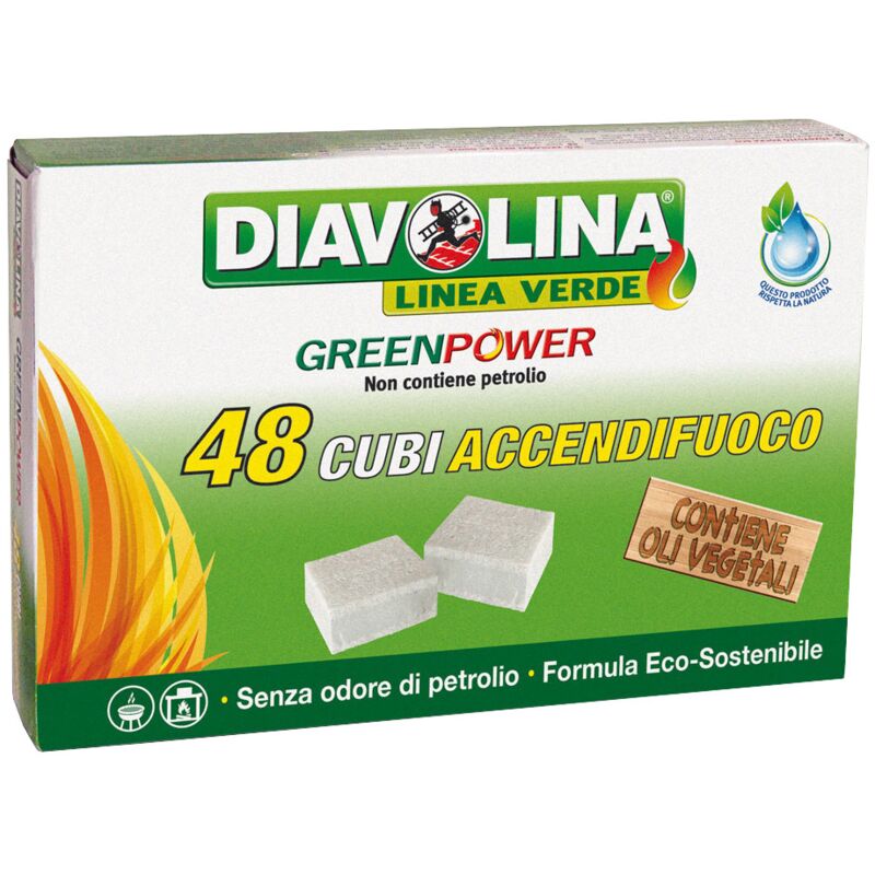 Accendifuoco Green Power senza petrolio 48 cubetti accendigriglie barbecue camini stufe - Diavolina