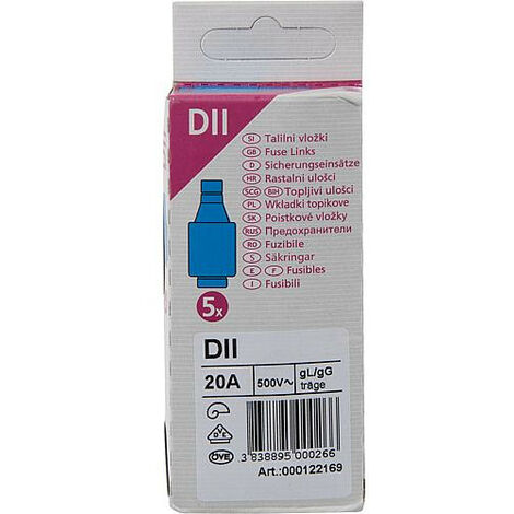 Diazed cartouche fusible DII 20 A 1 paquet de 5 pcs
