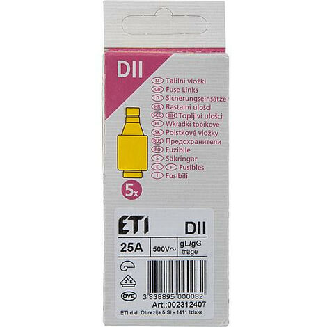 Diazed cartouche fusible DII 25 A 1 paquet de 5 pcs