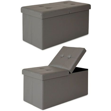 dibea faltbarer Sitzhocker / Aufbewahrungsbox mit Klappdeckel, Sitzbank aus Kunstleder, 76 x 38 x 38 cm, grau
